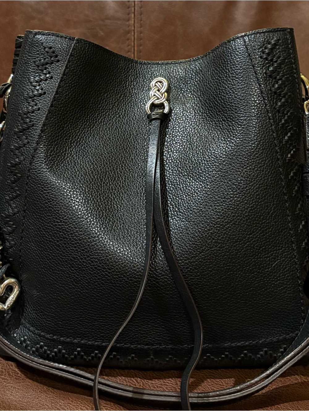 Brighton Black Leather Shoulder Bag with Purse Charm